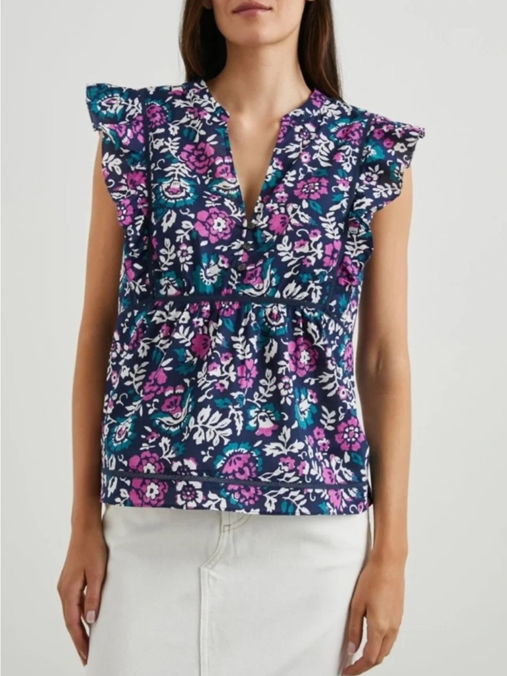 RAILS MISHA COTTON FLUTTER SLEEVE FLORAL BLOUSE SIZE XS